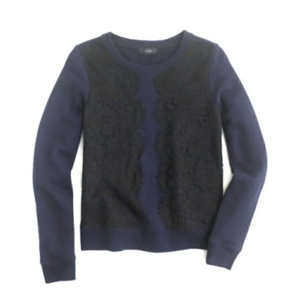 J. Crew Sweater XXS Crew Lace Overlay Blue Black